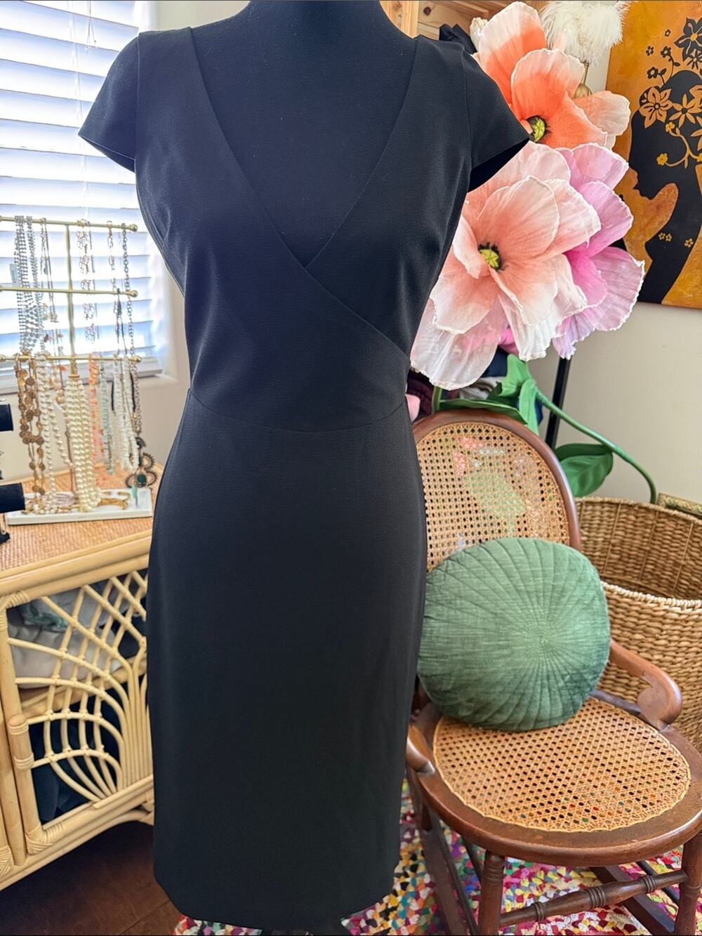 Dress The Population Black Jaleah Classic Cocktail Chic Midi Sheath Dress